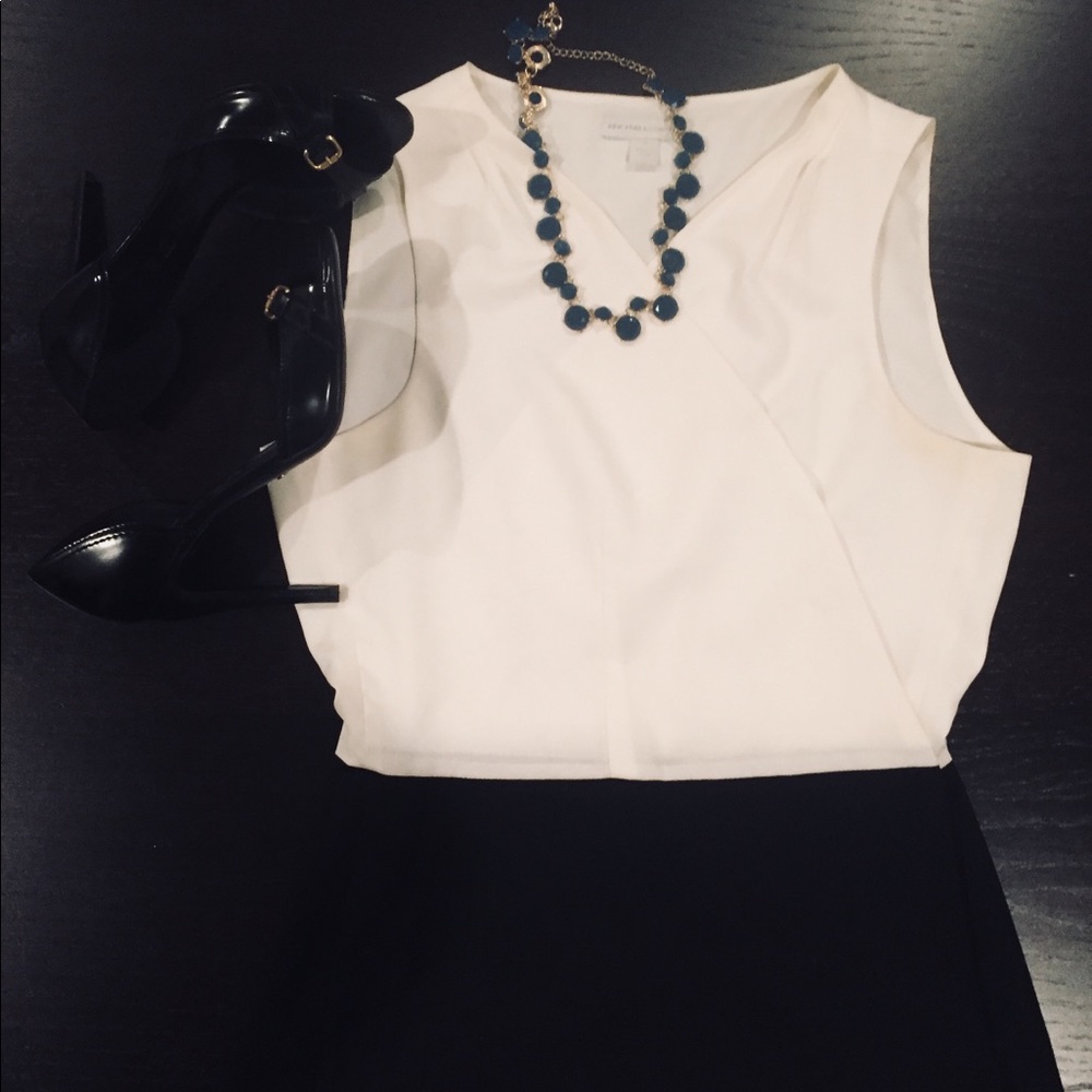 New York & Company White Sleeveless Wrap-Front Blouse